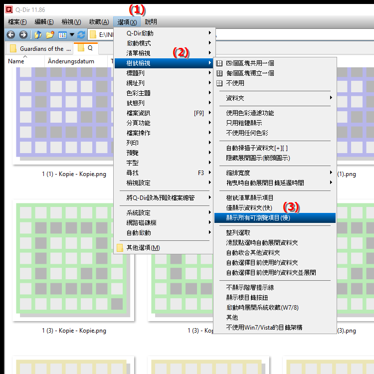 設定檔案總管目錄結構以顯示所有可擴充目錄